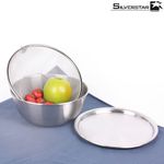 [SILVERSTAR] Stainless Steel Mixing Bowl Set(Mixing Bowl + Lid +Colander basket) – Durable, Stain & Odor Resistant, Built-In Measuring Scale, No-Spill Water Nozzle Design - Made in Korea